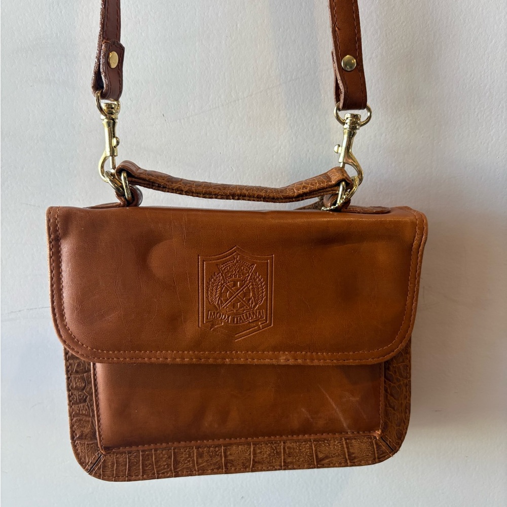 Vintage Moda Italiana Brown Designer Leather Crossbody Bag